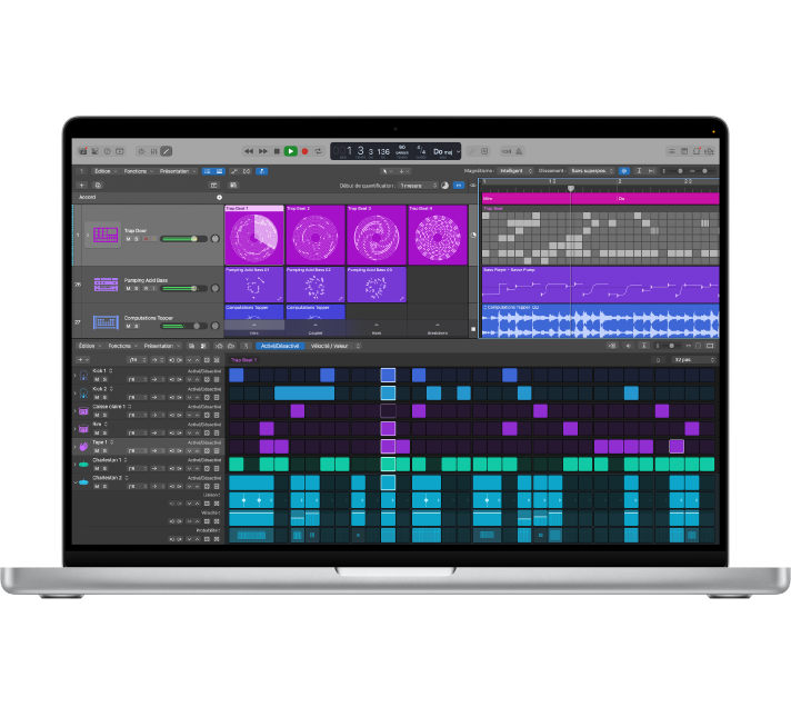 Projet Logic Pro affiché sur un écran MacBook Pro.
