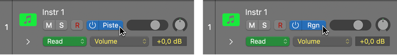 Figure. Automation de piste et automation de régions côte à côte.
