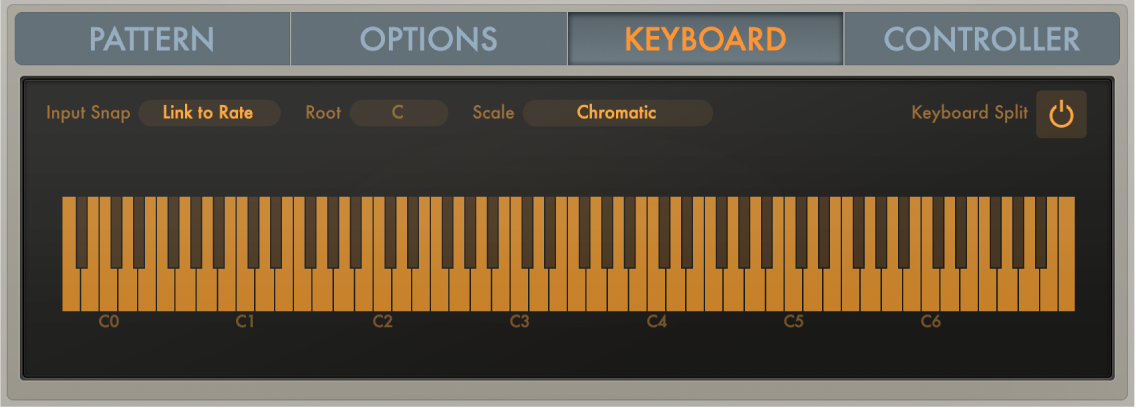 Figure. Paramètres du clavier d’Arpeggiator.