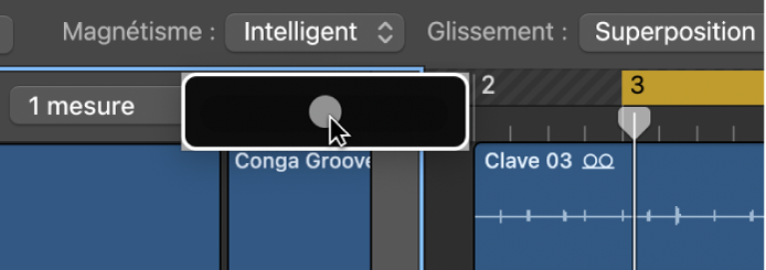 Figure. À l’aide du curseur Zoom, ajustez le réglage de zoom de la grille des Live Loops.