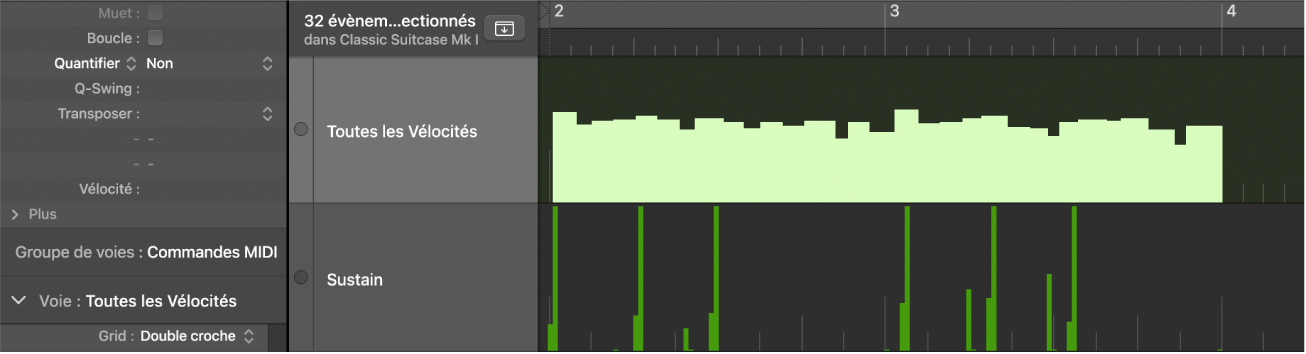 Figure. Durée de note choisie dans le menu local « Crayon : style ».