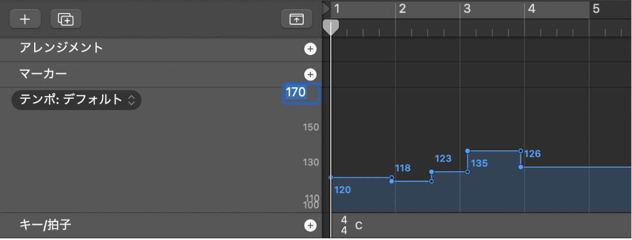 図。テンポ表示で入力中のテンポスケール値。