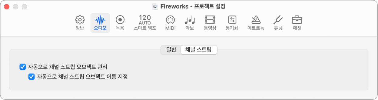 그림. 채널 스트립 프로젝트 설정.