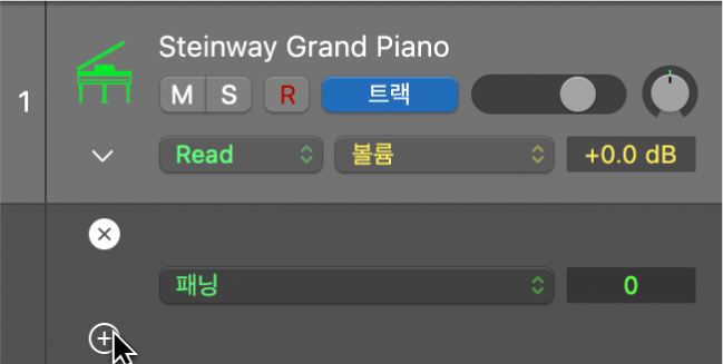 그림. 오토메이션 레인의 더하기 버튼을 가리키는 모습.