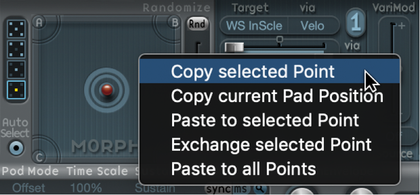 그림. Morph 패드 단축 메뉴.