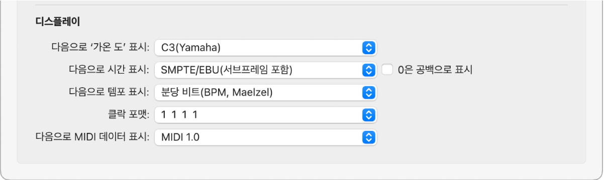 그림. 보기 설정의 일반 패널에 있는 디스플레이 섹션.