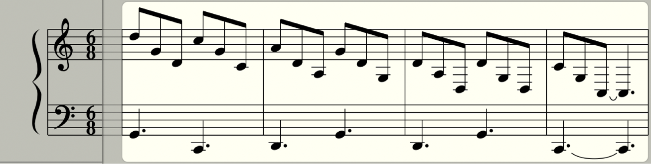 图。跨五线谱加符杠示例。