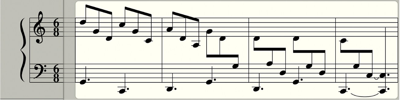 图。跨五线谱加符杠示例。