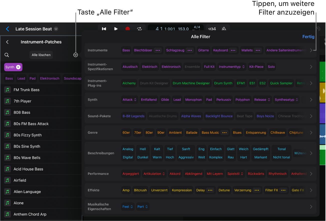 Abbildung. Das Fenster „Alle Filter“.
