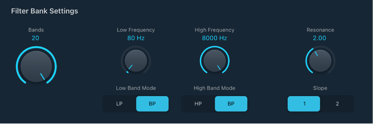 Abbildung. Parameter „Filter Bank Setting“ der EVOC 20 Filterbank