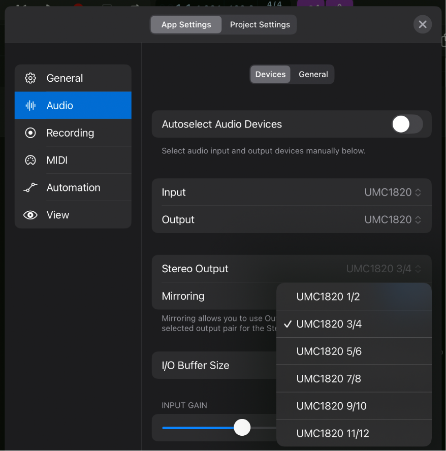 Figure. Mirroring pop-up menu.