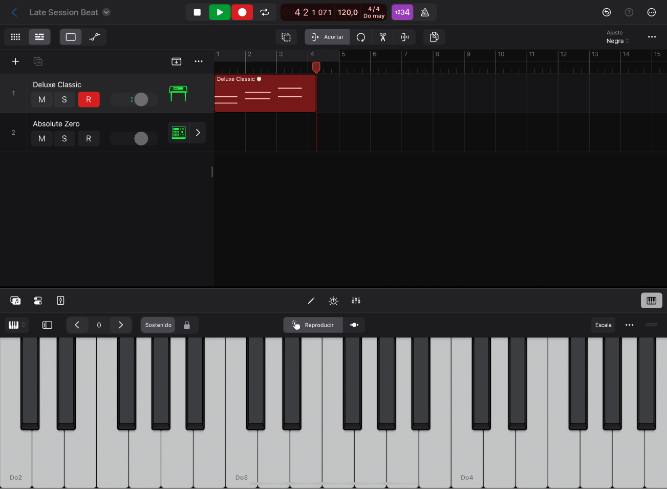 Ilustración. Grabar un instrumento de software en una pista de instrumento de software.