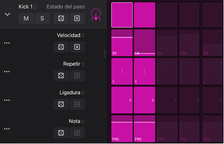 Ilustración. Subfilas en el secuenciador de pasos.