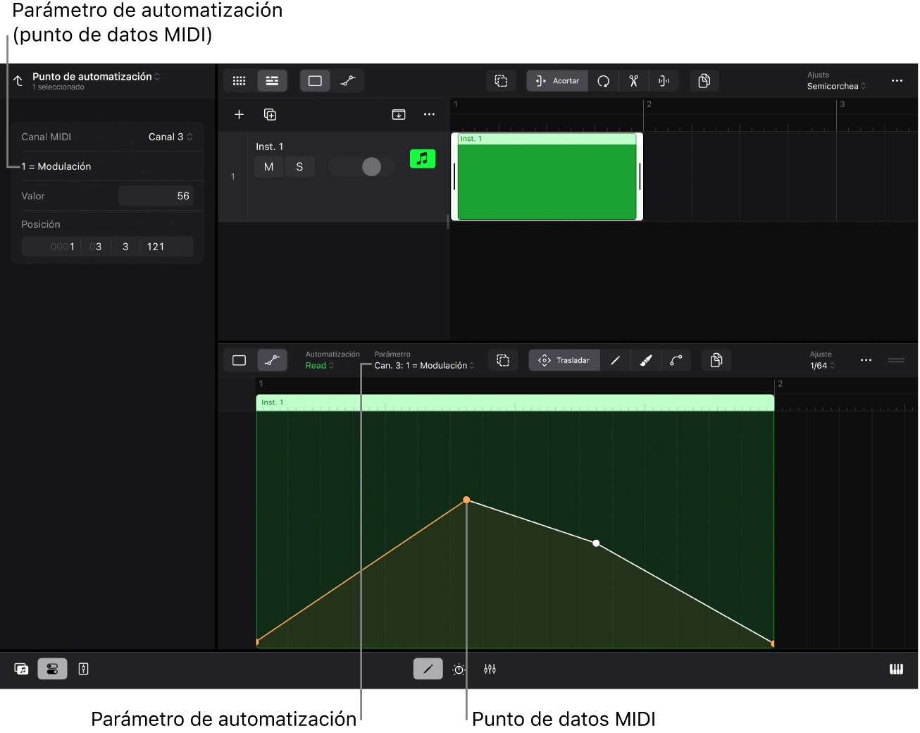 Ilustración. Parámetros del inspector del punto de automatización.
