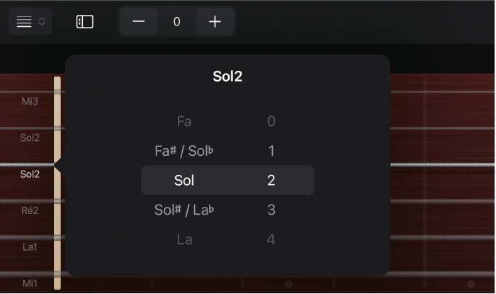 Figure. Modification des accords de corde dans la surface de lecture Touche.