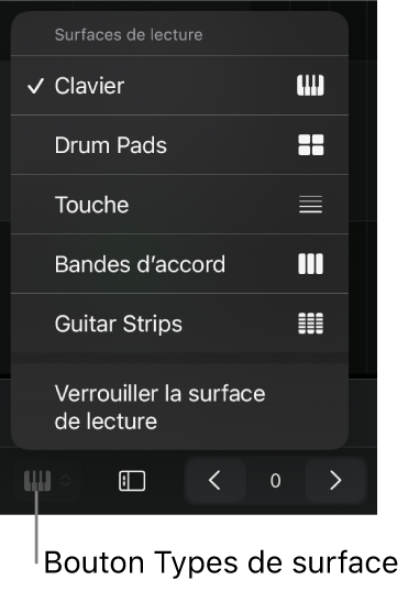 Figure. Bouton et menu « Types de surface ».