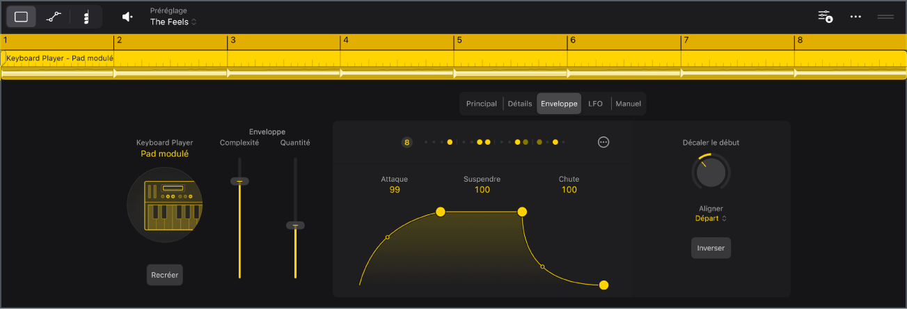 Figure. Réglages Synth Keyboard Player dans l’éditeur de Session Player.