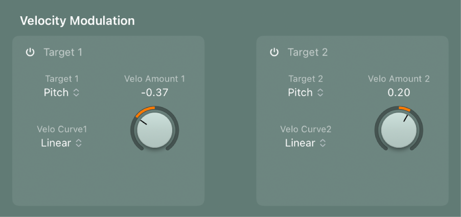 그림. Velocity(모듈레이션) 파라미터.