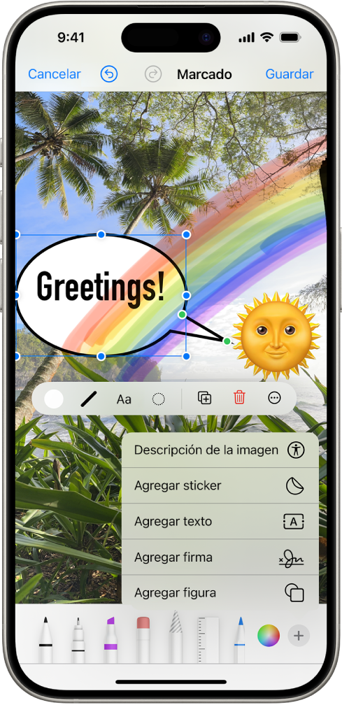 Se está editando una foto en la app Mensajes.