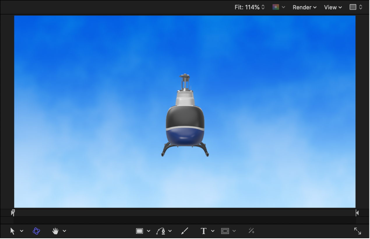 Wenn das Objekt erstmals zum Canvas hinzugefügt wird, sind die Seiten und Rotorblätter des Hubschrauberobjekts nicht sichtbar.