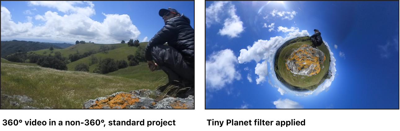 Der Canvas mit dem Effekt des Filters „Tiny Planet“ bei einem 360°-Video