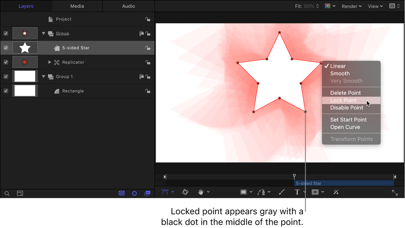 Canvas showing locked control point
