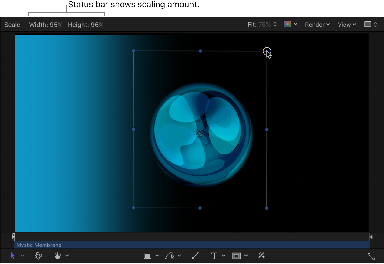 Canvas showing the status bar that appears when scaling an object