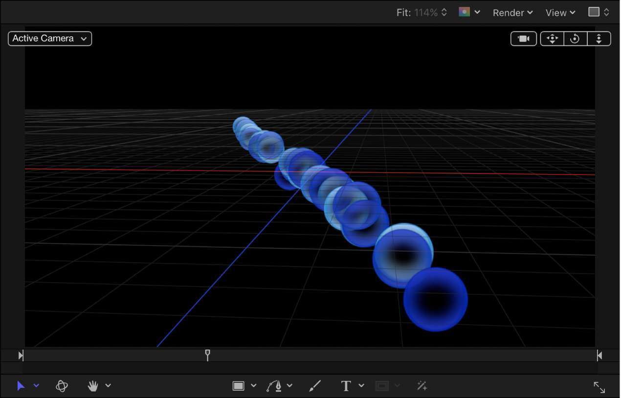 Lienzo y partículas de un emisor de líneas 2D ajustado en el espacio 3D