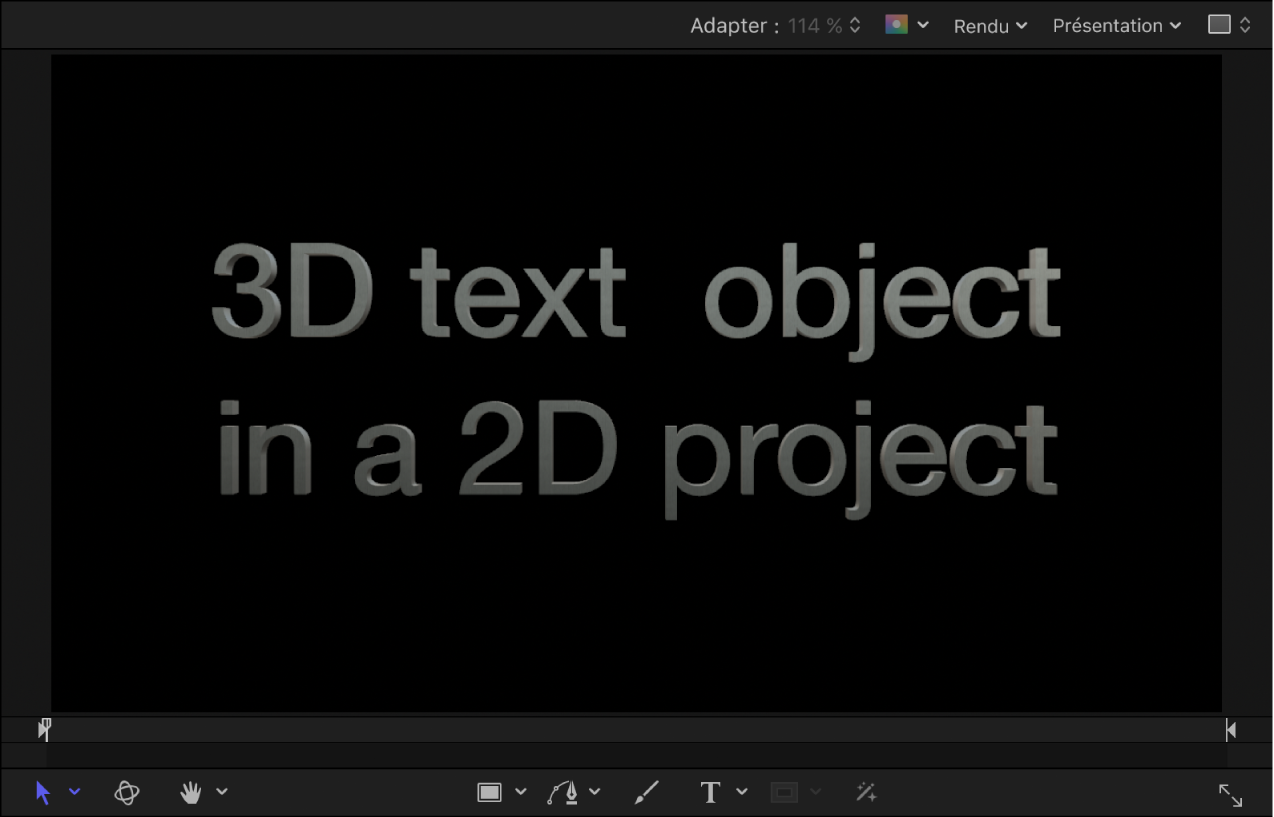 Canevas affichant un exemple de texte 3D dans un projet 2D