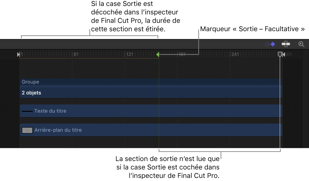 Marqueur Sortie - Facultative dans la timeline