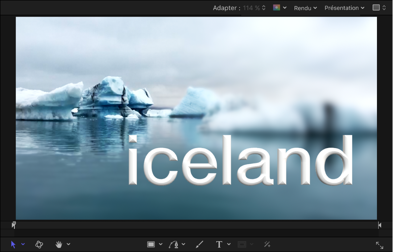 Canevas affichant un objet texte 3D tout juste créé.