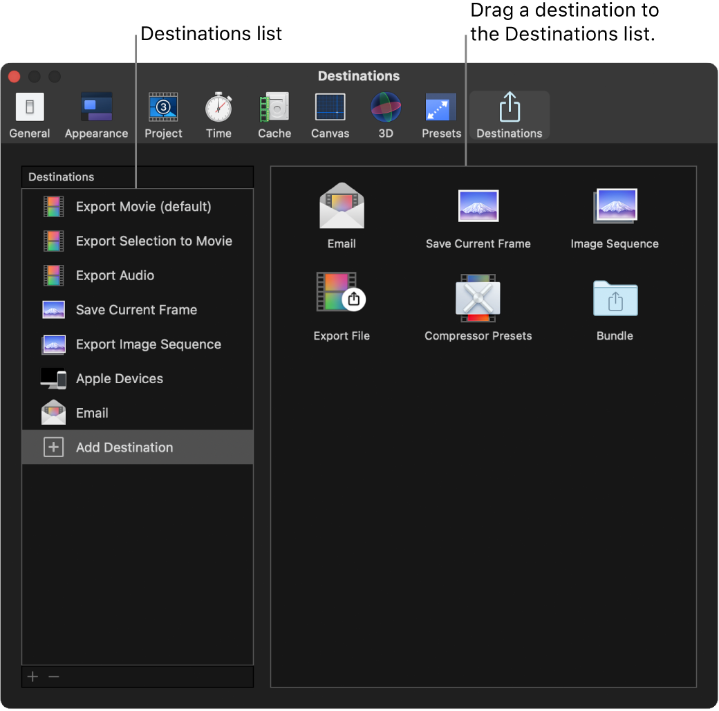 Motion設定ウインドウに、「出力先」パネルが表示されています