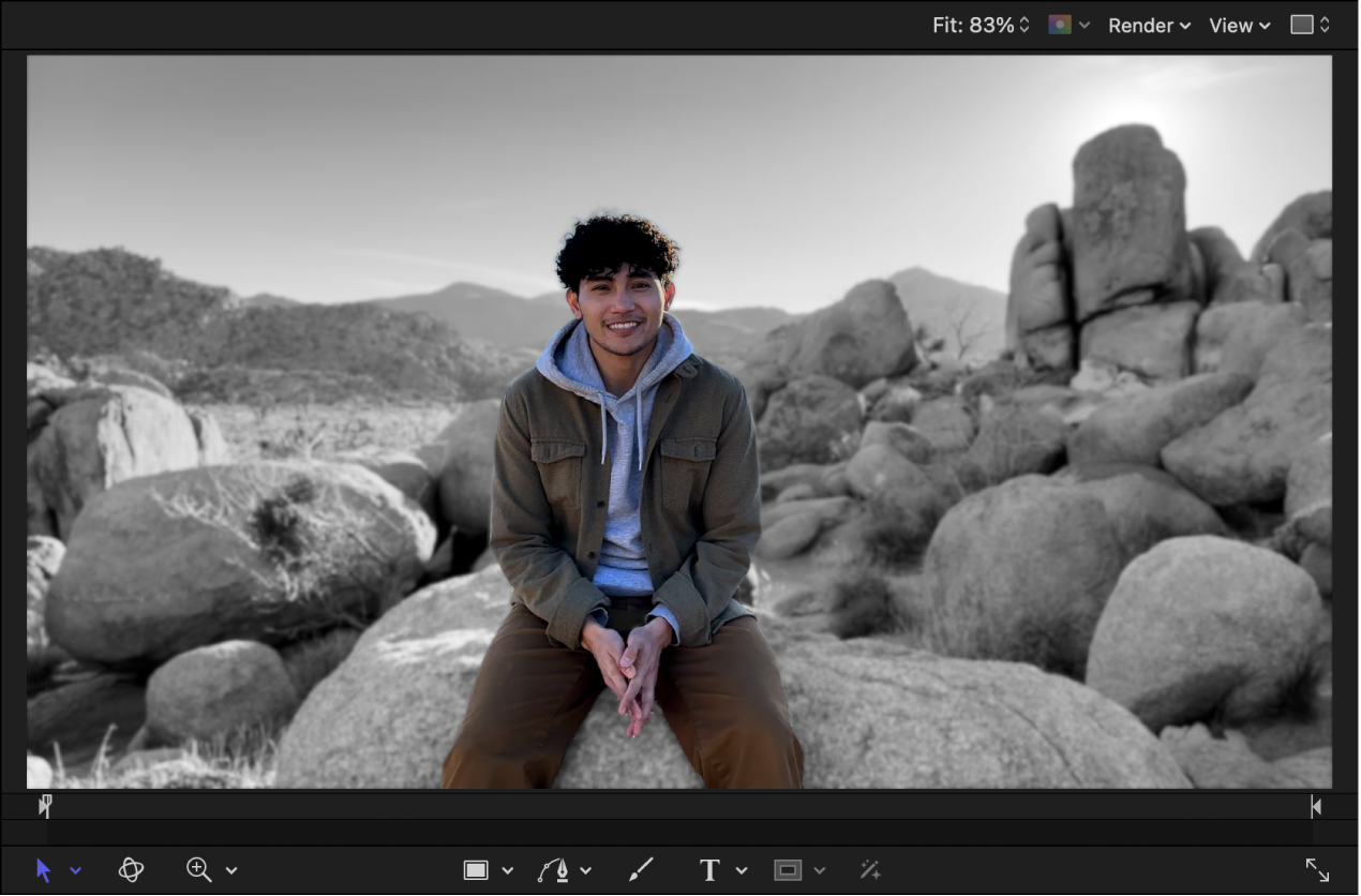 マグネティックマスクで背景から分離した人が表示されたキャンバス