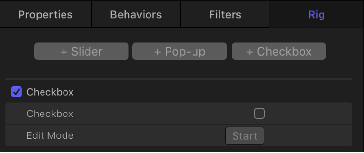 チェックボックスパラメータが表示された「ウィジェット」インスペクタ