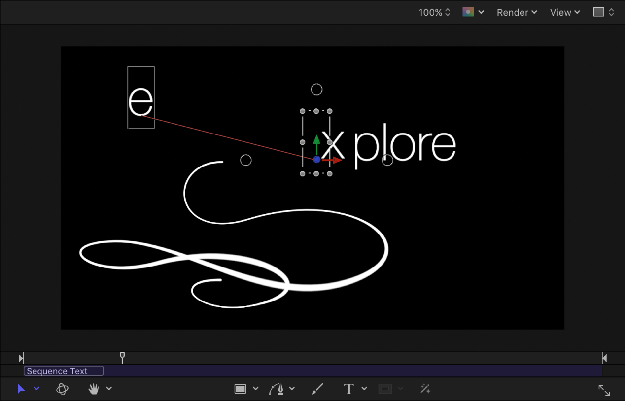 위치 키 프레임이 있는 시퀀스 텍스트 동작을 보여주는 캔버스