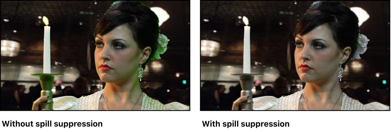 얼룩 억제 기능이 있거나 없는 키잉 이미지