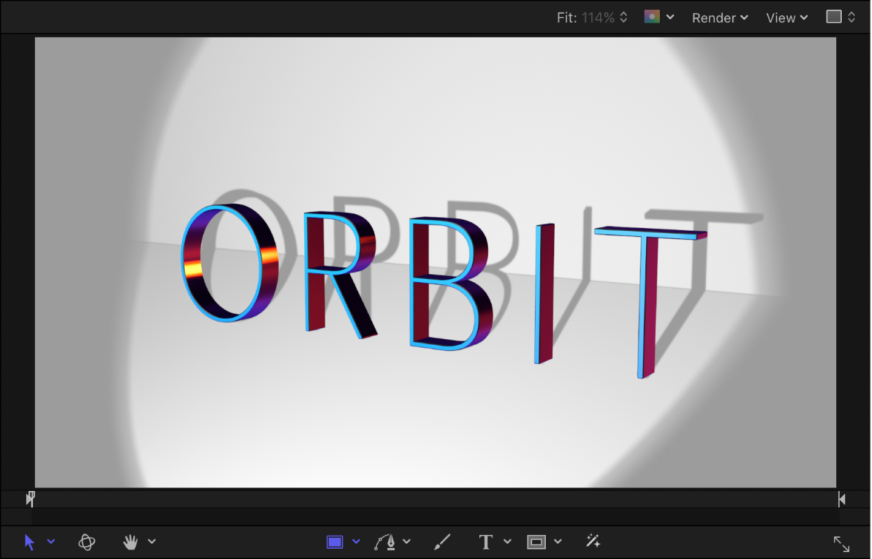 画布中在背景对象上投影的 3D 文本