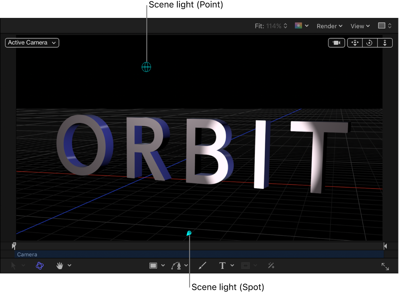 显示含场景光源的 3D 文本对象的画布