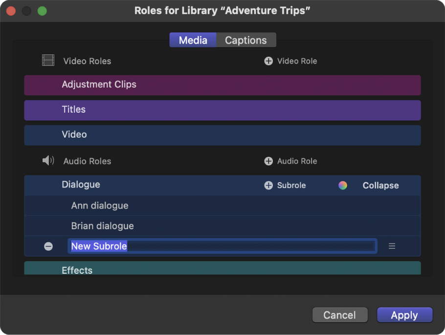 Una subfunción recién creada en el editor de funciones