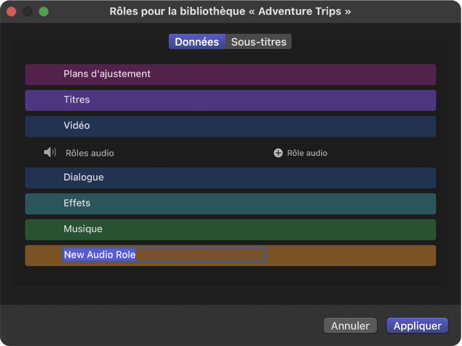Éditeur de rôle avec un nouveau rôle ajouté en bas