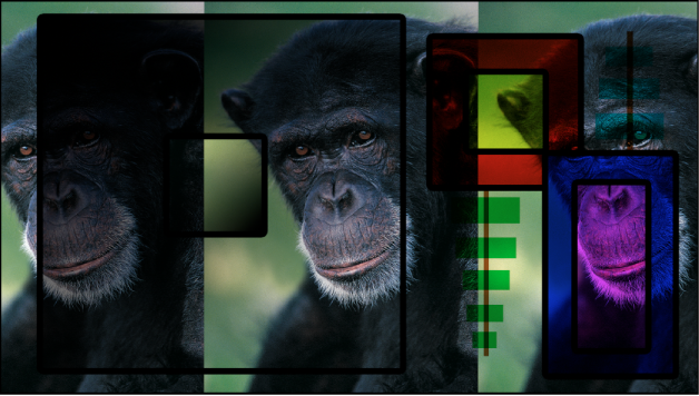Les images de boîtes et de chimpanzé fusionnées à l’aide du mode de fusion Multiplier