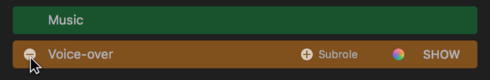 角色编辑器中的自定义角色,其中“删除”按钮显示在角色名称左侧