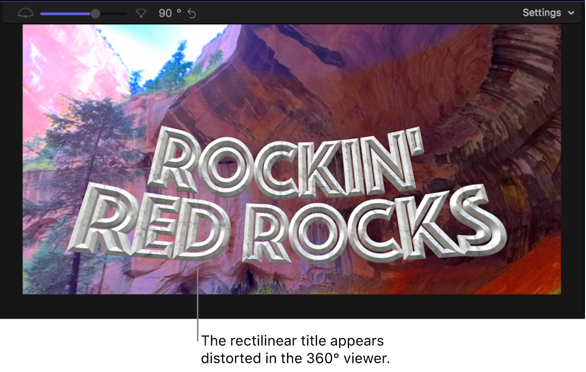 直线字幕在 360° 检视器中会出现失真