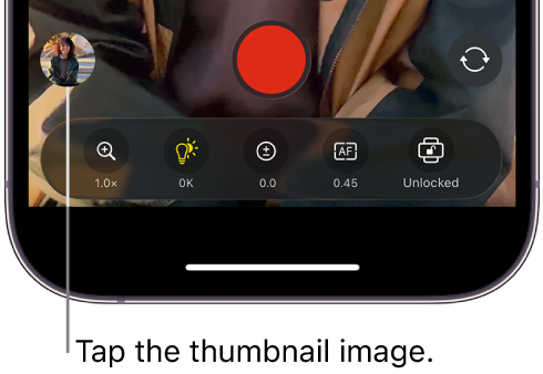 Das Miniaturbild am unteren Rand des Final Cut Camera-Bildschirms.