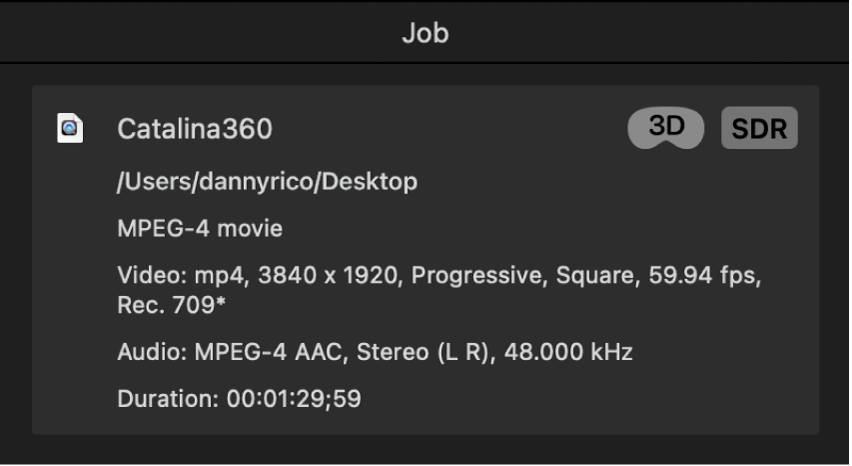 A job summary in the Job inspector of Compressor.