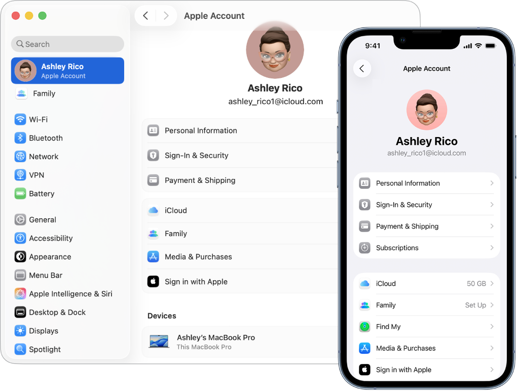 iCloud settings on iPhone and on Mac.
