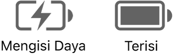 Ikon status baterai sedang diisi dan terisi penuh.