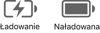 Ikona ładowania oraz ikona statusu naładowanej baterii.