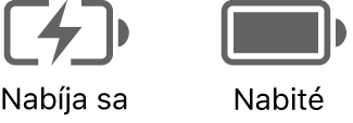 Stavové ikony nabíjania a nabitej batérie.