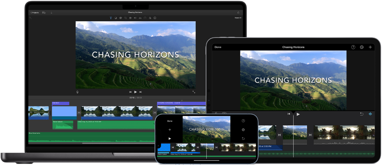 Enaka vsebina je prikazana v napravah MacBook Pro, iPad in iPhone.